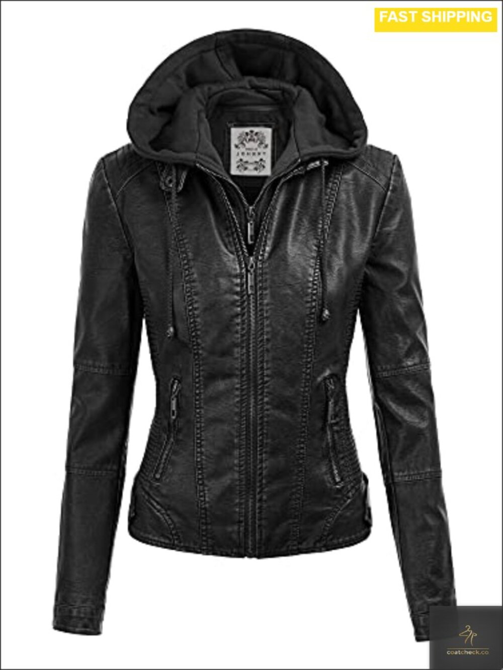 Faux Leather Jacket Women Motorcycle Coat Biker Removable Hood